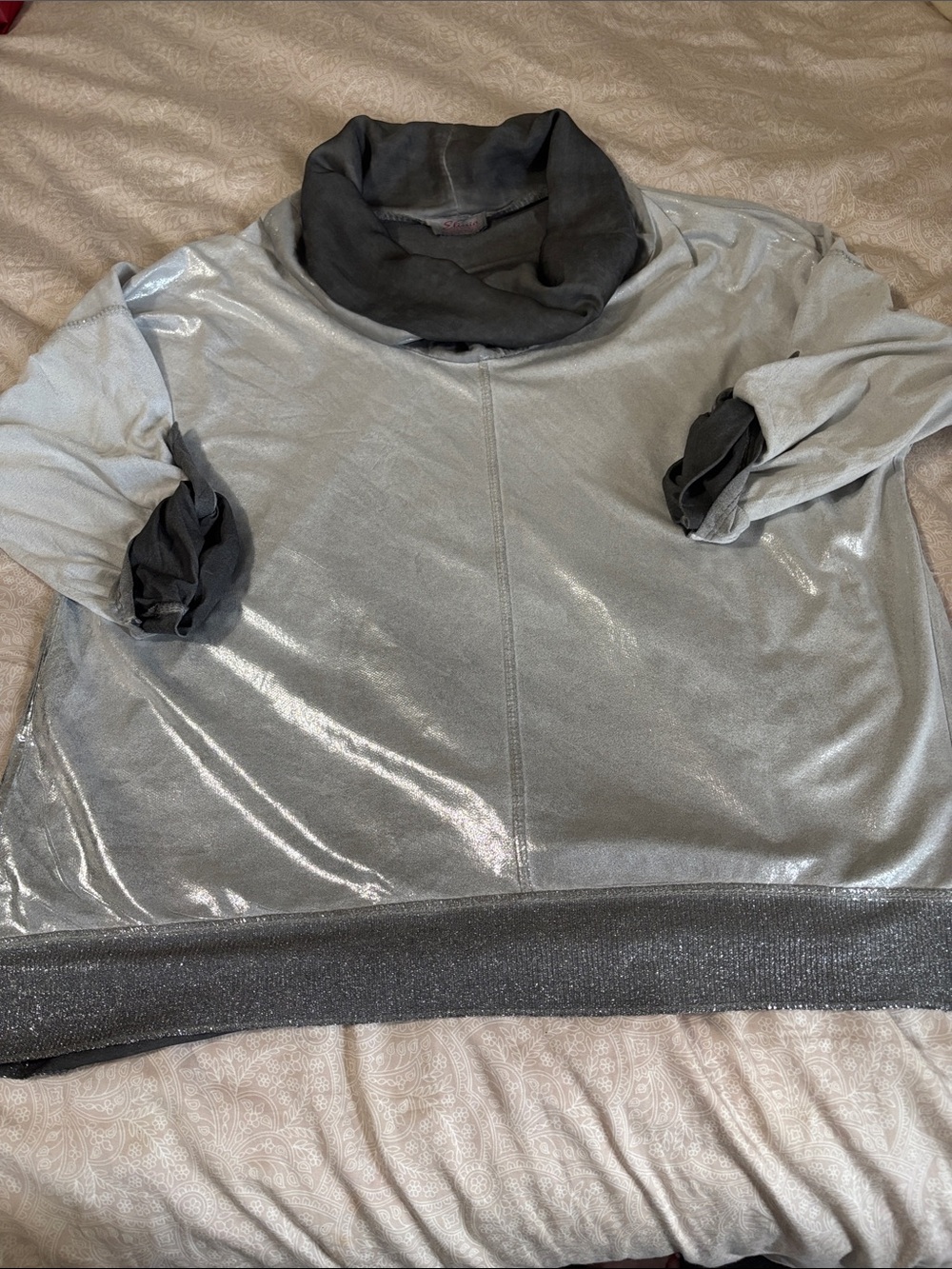 Elissia Metalic Festive Christmas Silver and Charcoal Cowl Neck Top